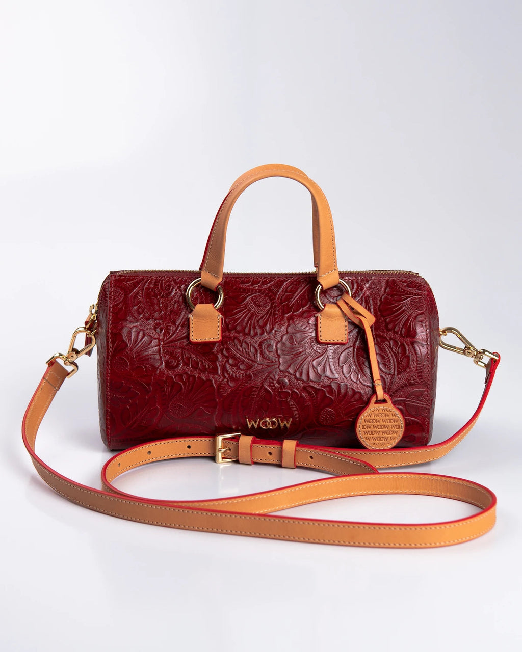 Bolsa Média Flora Couro Bordô WOOW