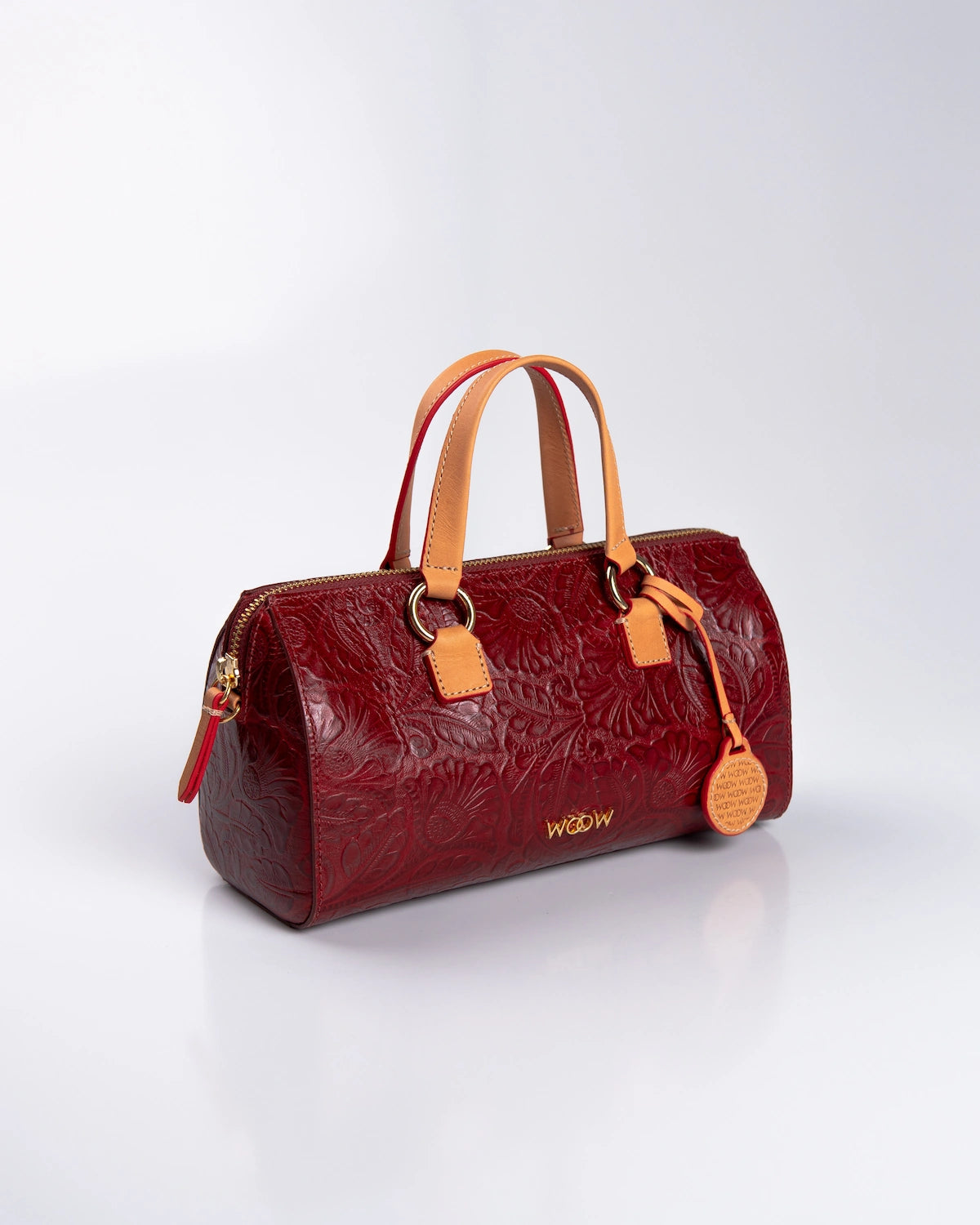 Bolsa Média Flora Couro Bordô WOOW