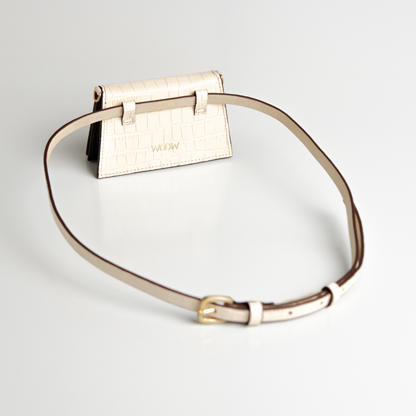 Bolsa mini Camila Cinto Couro Croco - Off White
