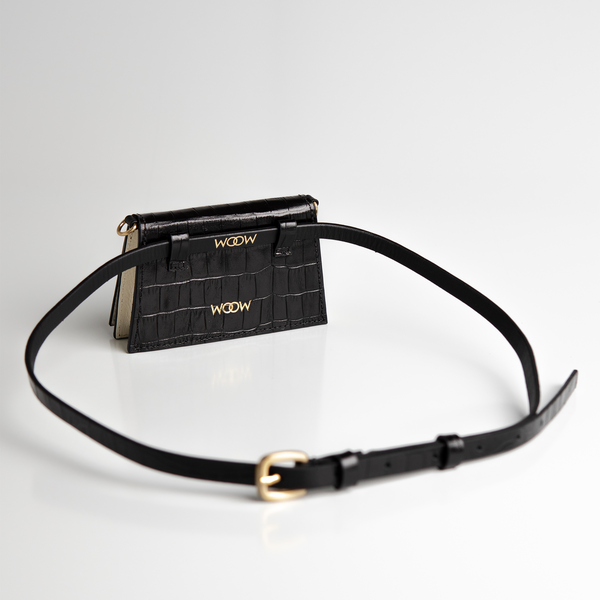 Bolsa mini Camila Cinto Couro Croco - Preto