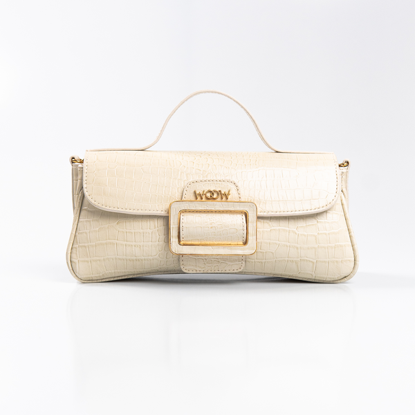 Bolsa Charlote Couro Croco - Off White