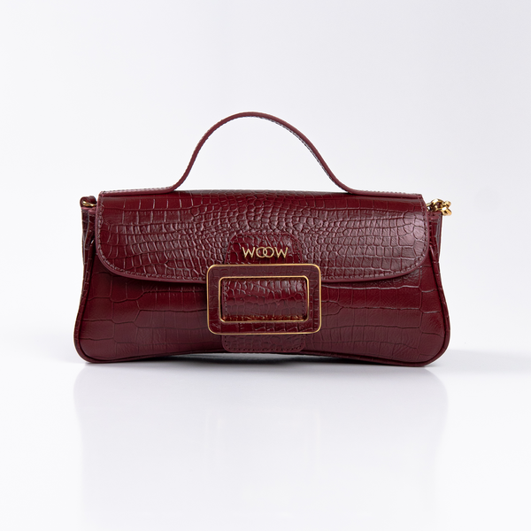 Bolsa Charlote Couro Croco - Vinho