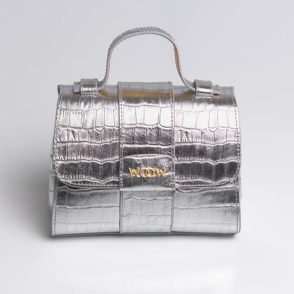 Bolsa Pequena Aurora couro - Croco Silver