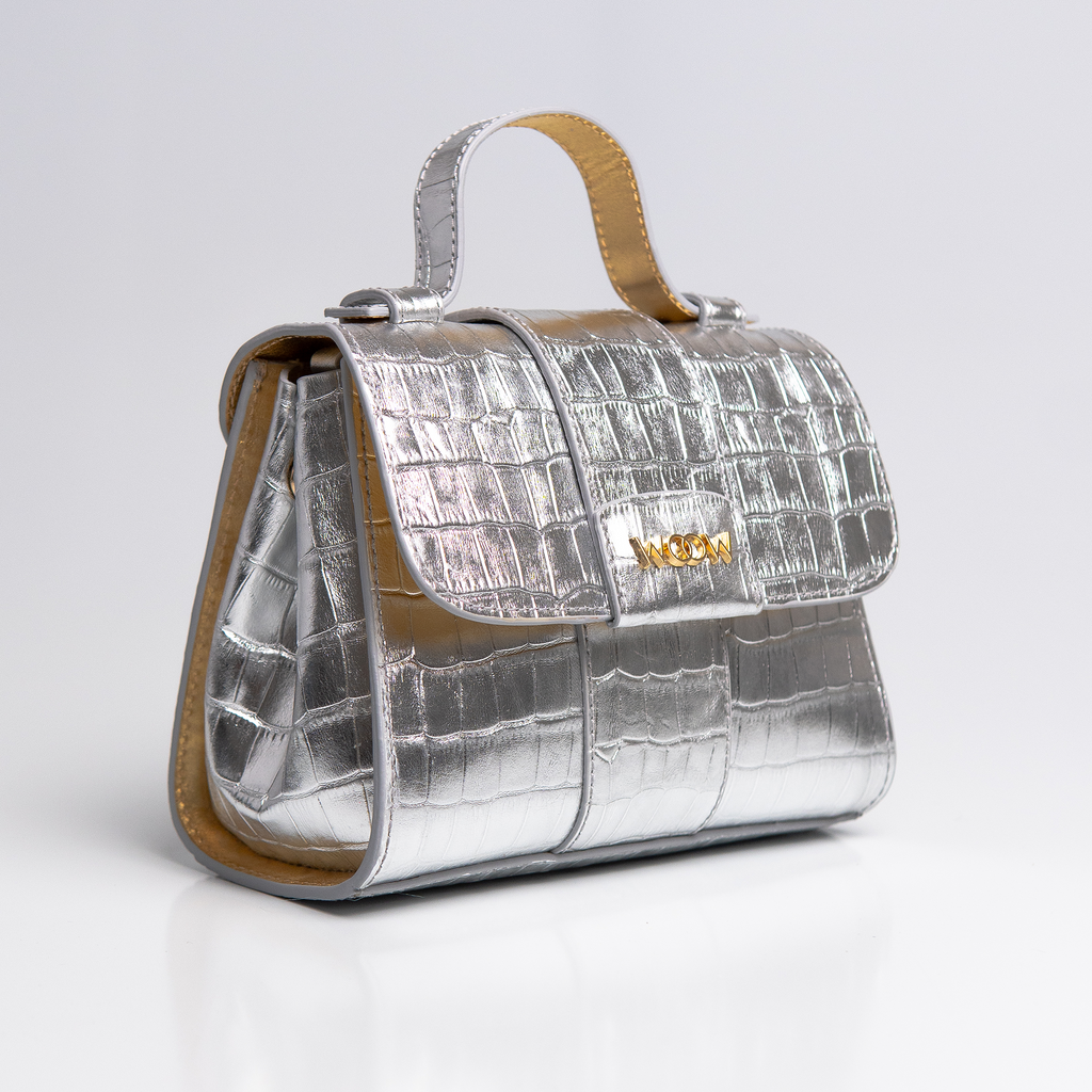 Bolsa Mini Aurora  couro croco prateado WOOW