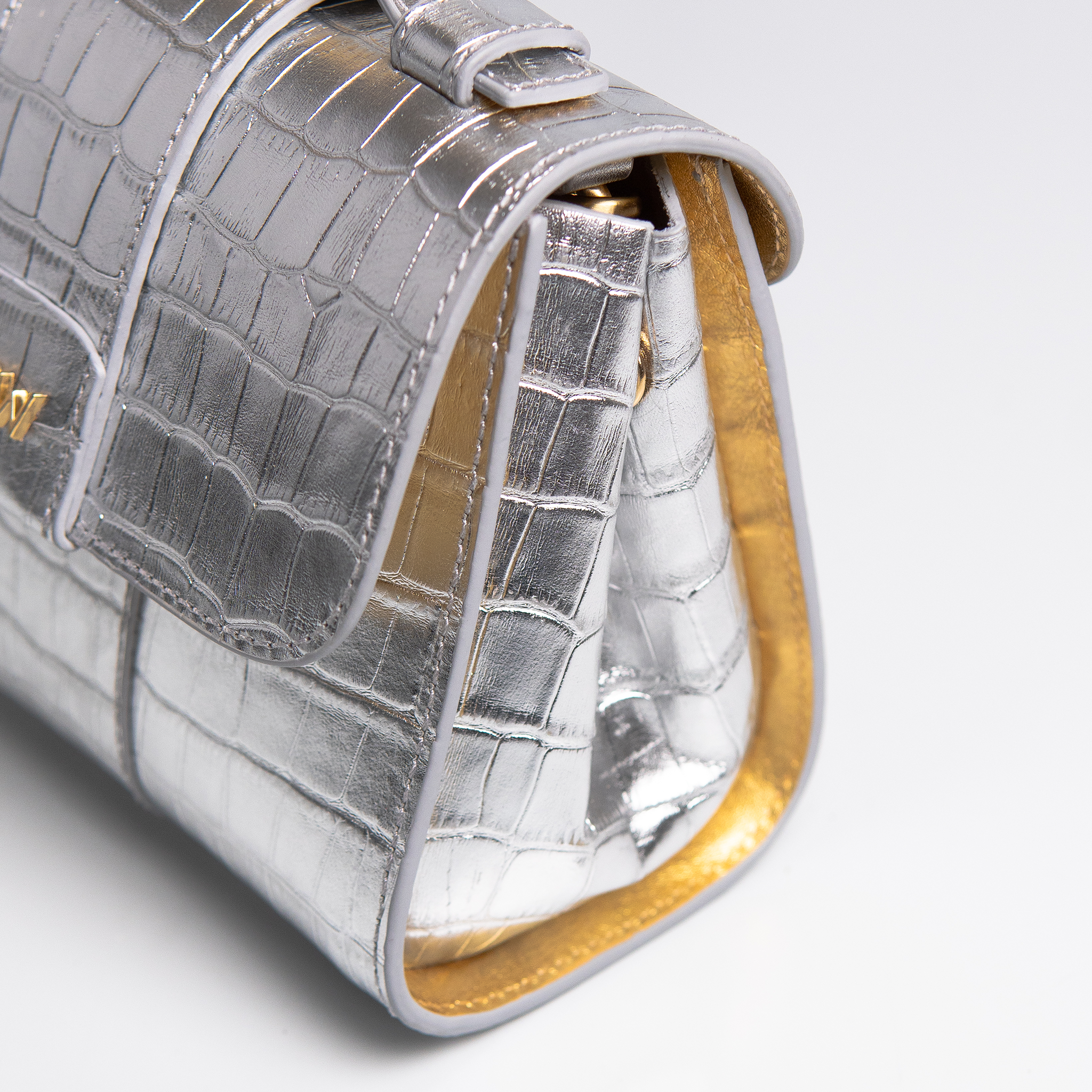 Bolsa Mini Aurora  couro croco prateado WOOW