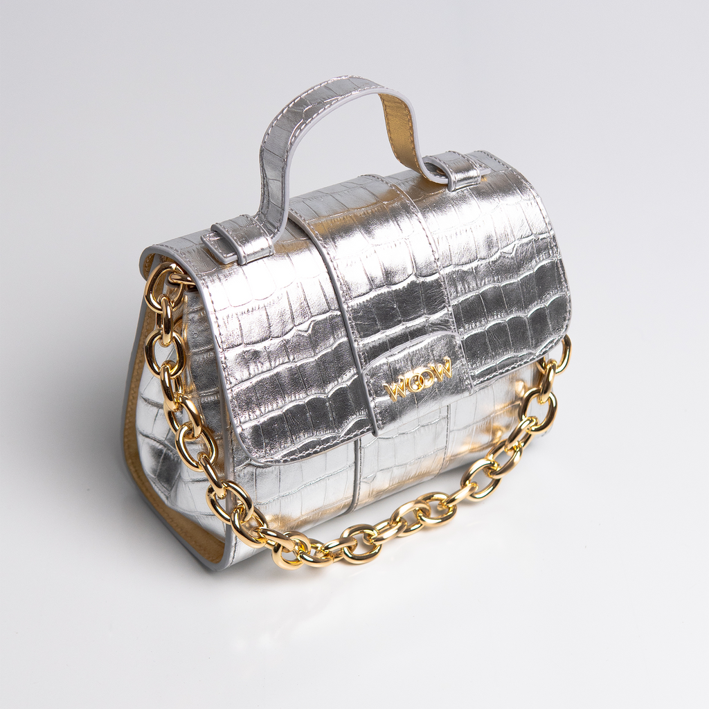 Bolsa Mini Aurora  couro croco prateado WOOW