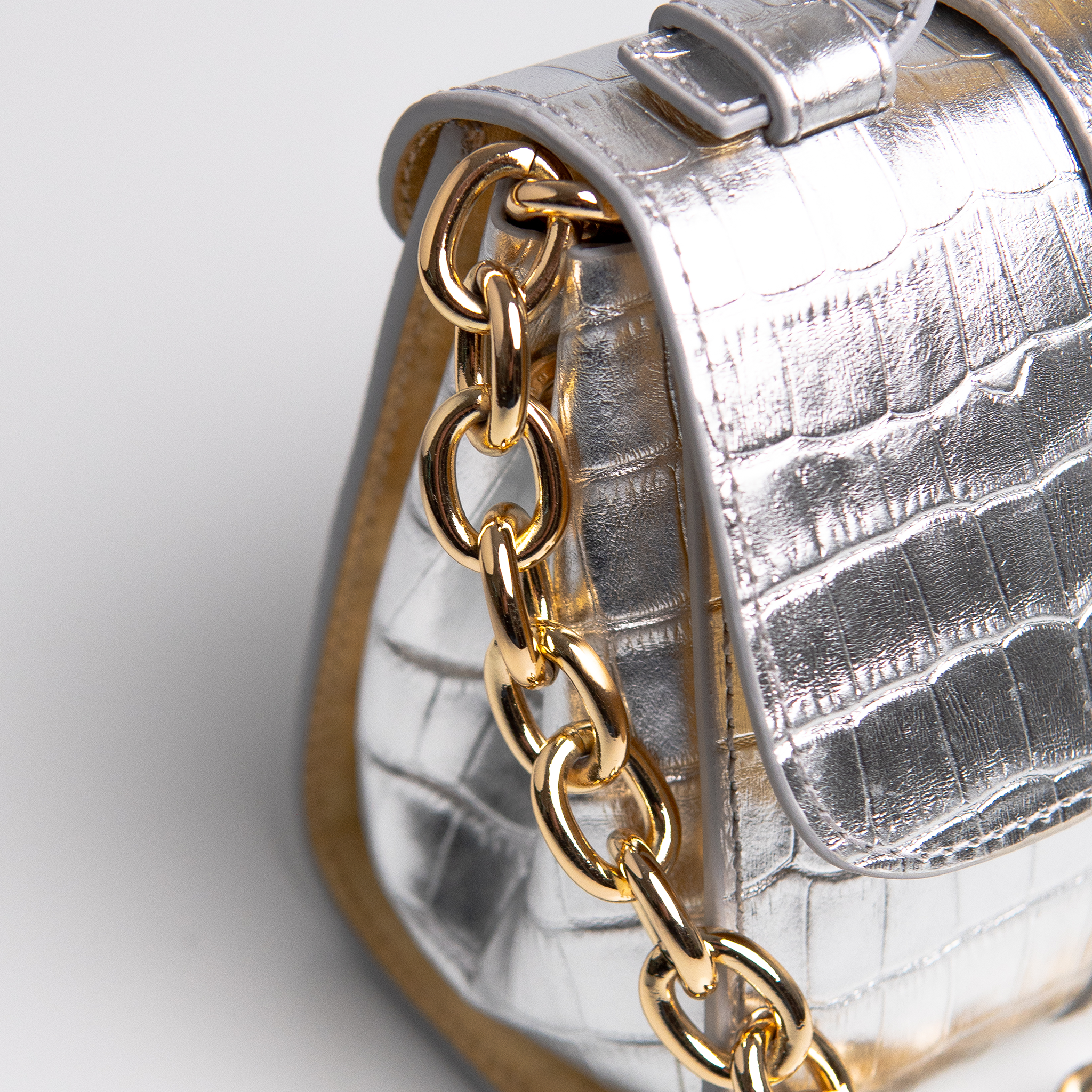 Bolsa Mini Aurora  couro croco prateado WOOW