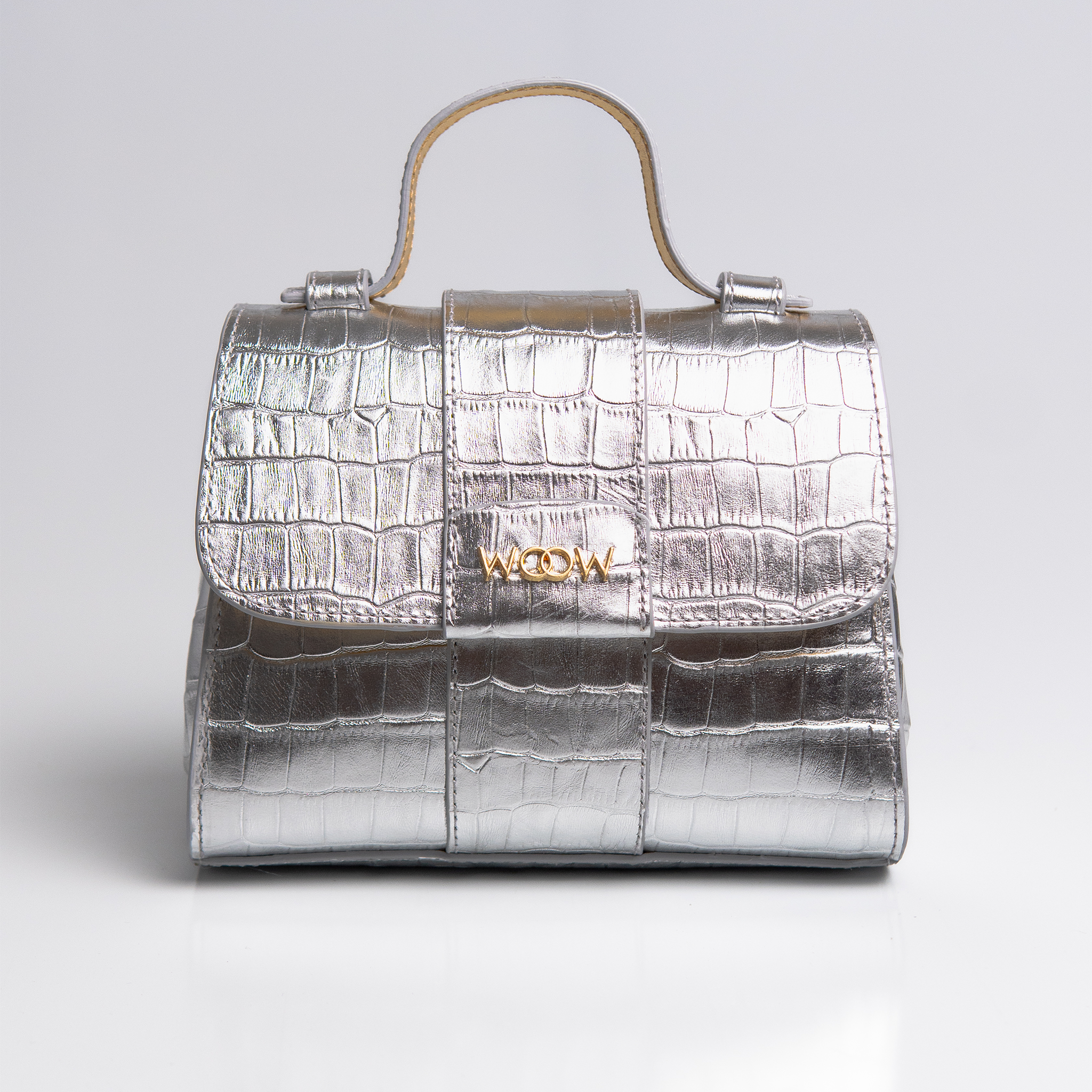 Bolsa Mini Aurora  couro croco prateado WOOW