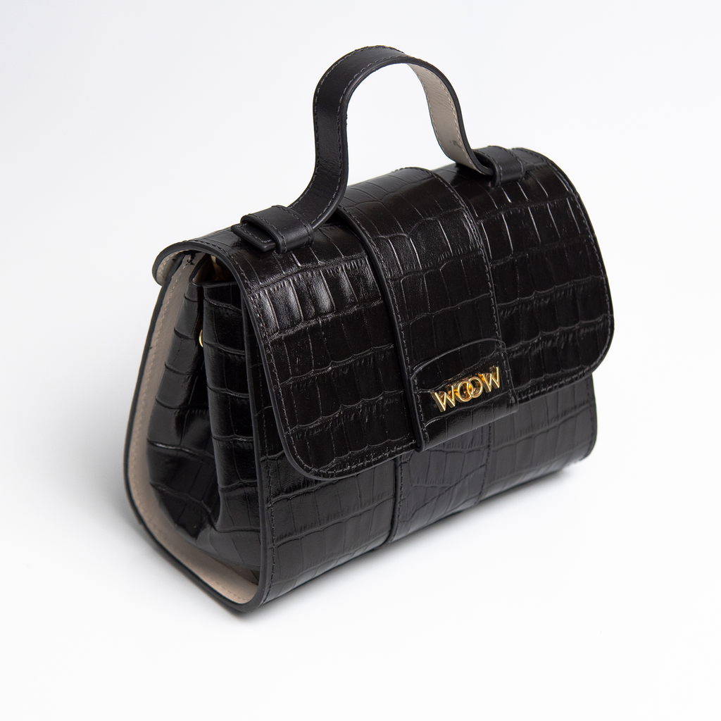 Bolsa Mini Aurora  couro croco preto WOOW