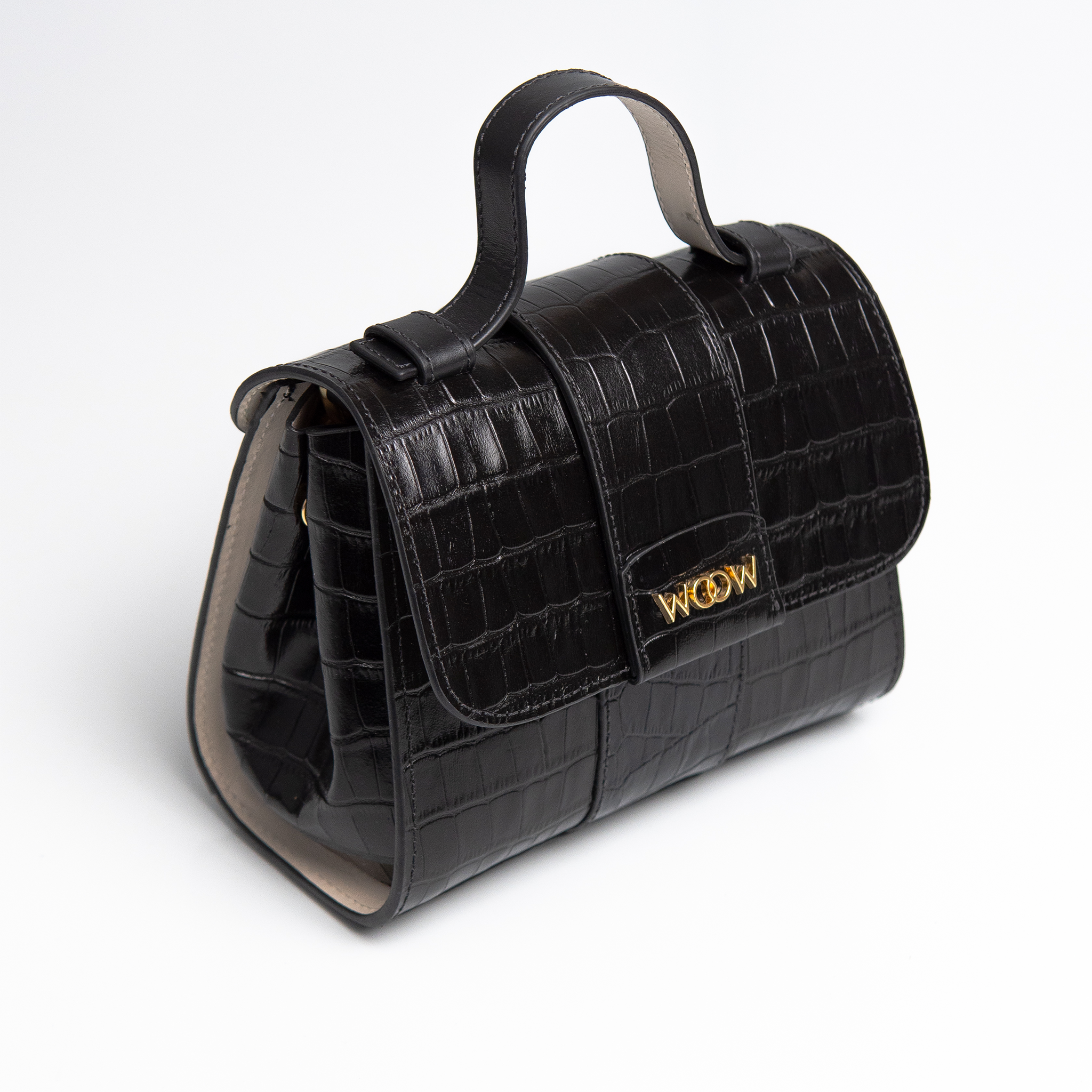 Bolsa Mini Aurora  couro croco preto WOOW
