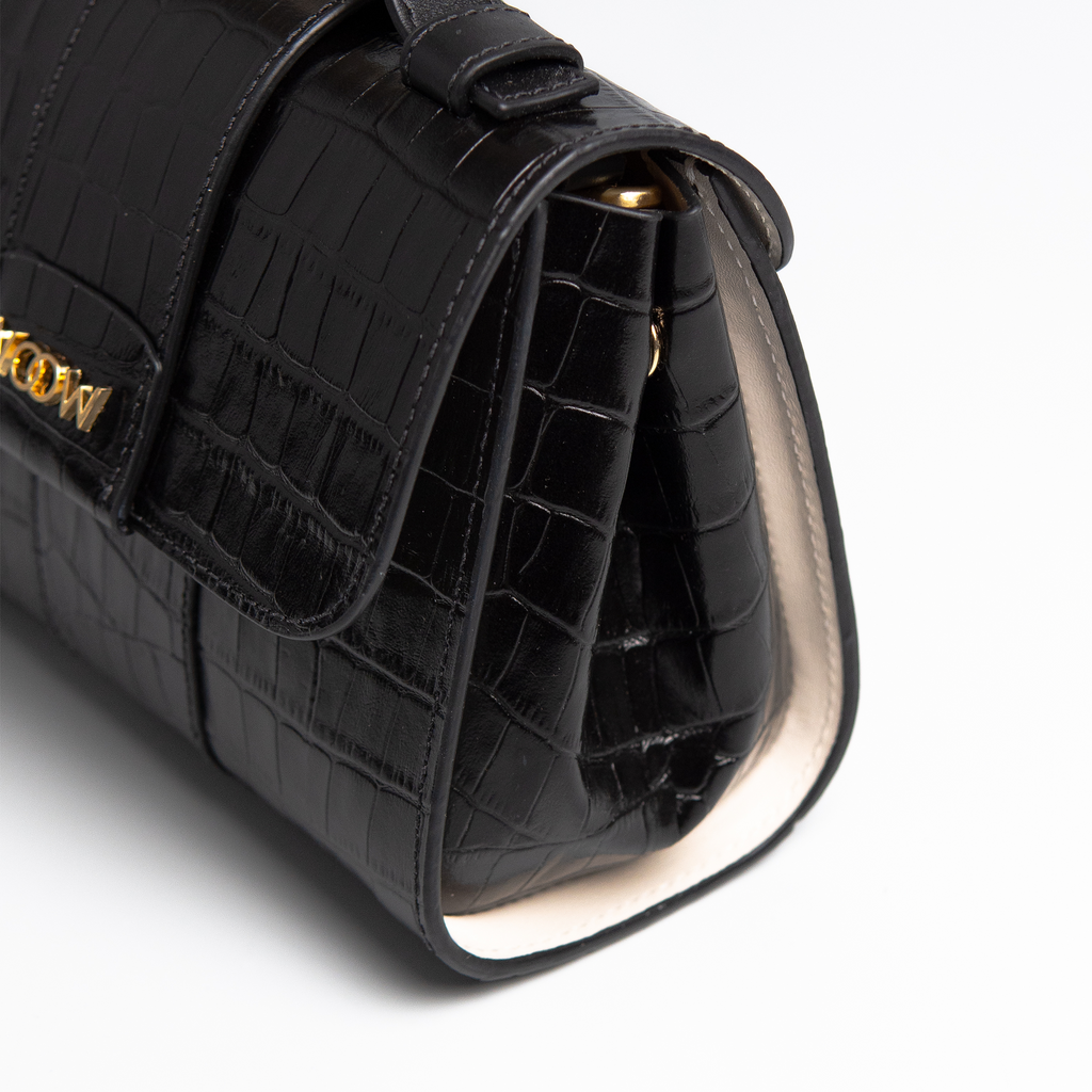 Bolsa Mini Aurora  couro croco preto WOOW