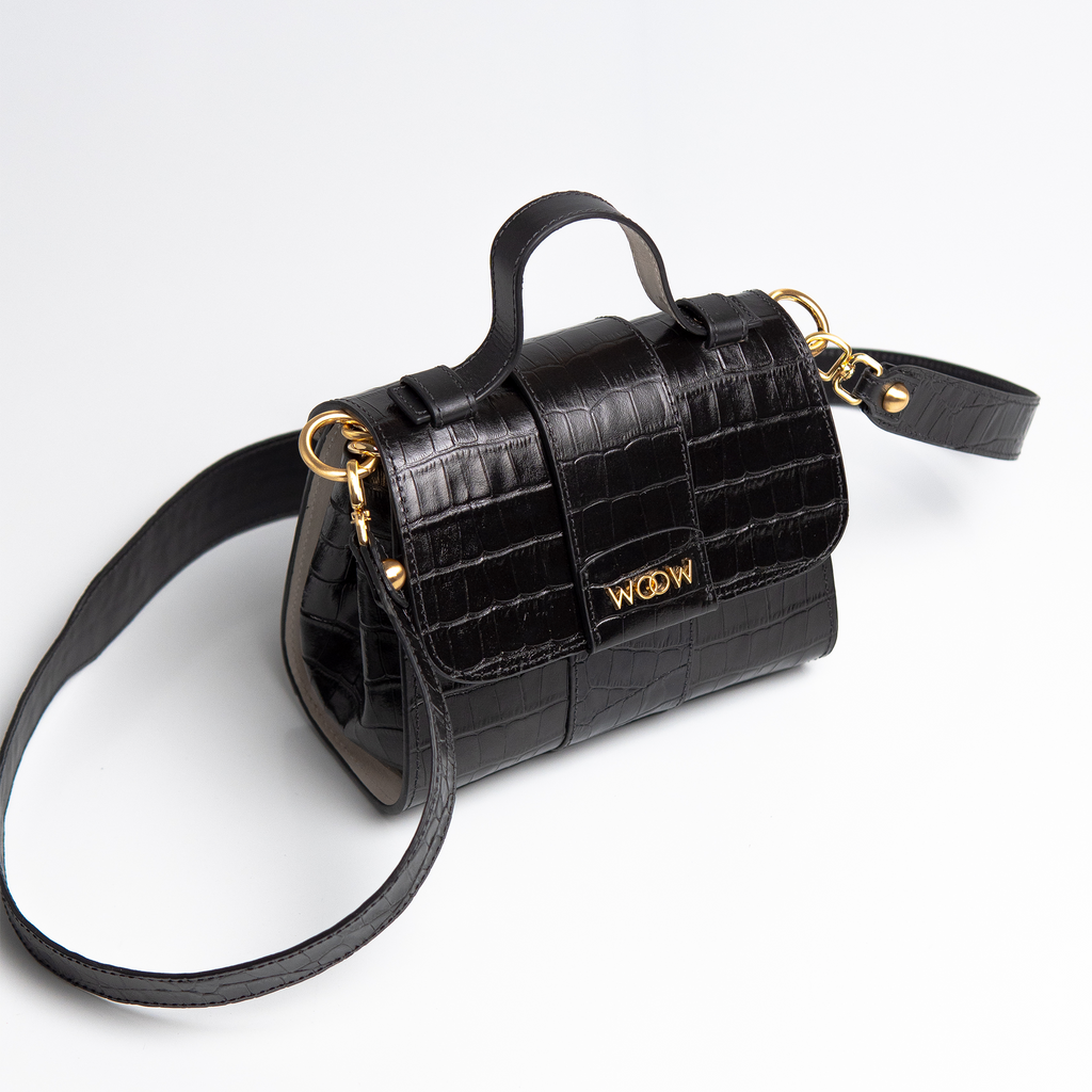 Bolsa Mini Aurora  couro croco preto WOOW