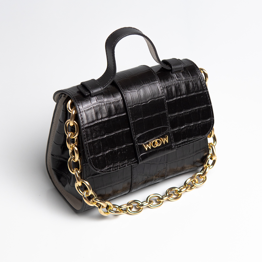 Bolsa Mini Aurora  couro croco preto WOOW