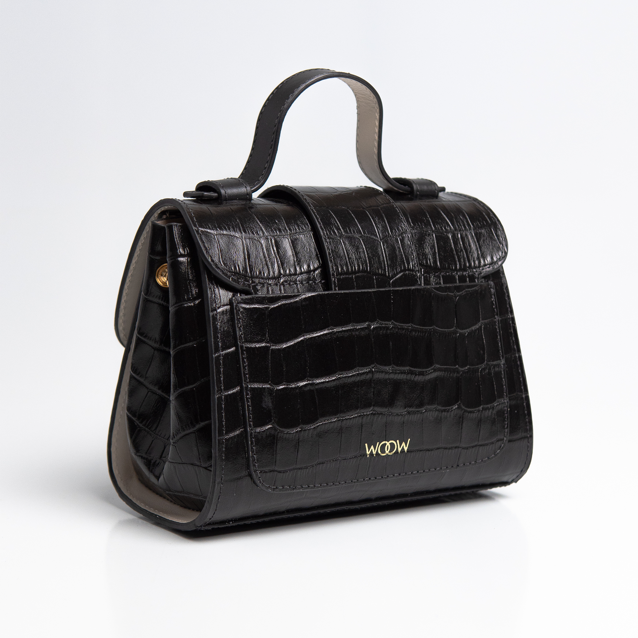 Bolsa Mini Aurora  couro croco preto WOOW