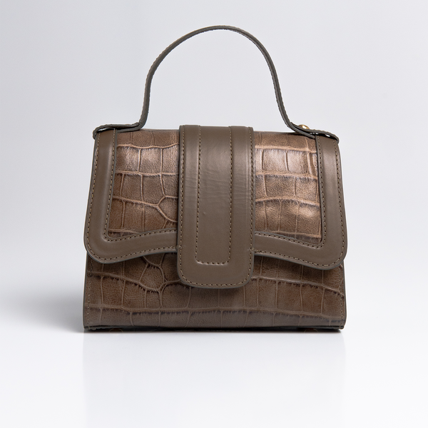 Bolsa Pequena Sophia Couro Croco - Dark Pewter