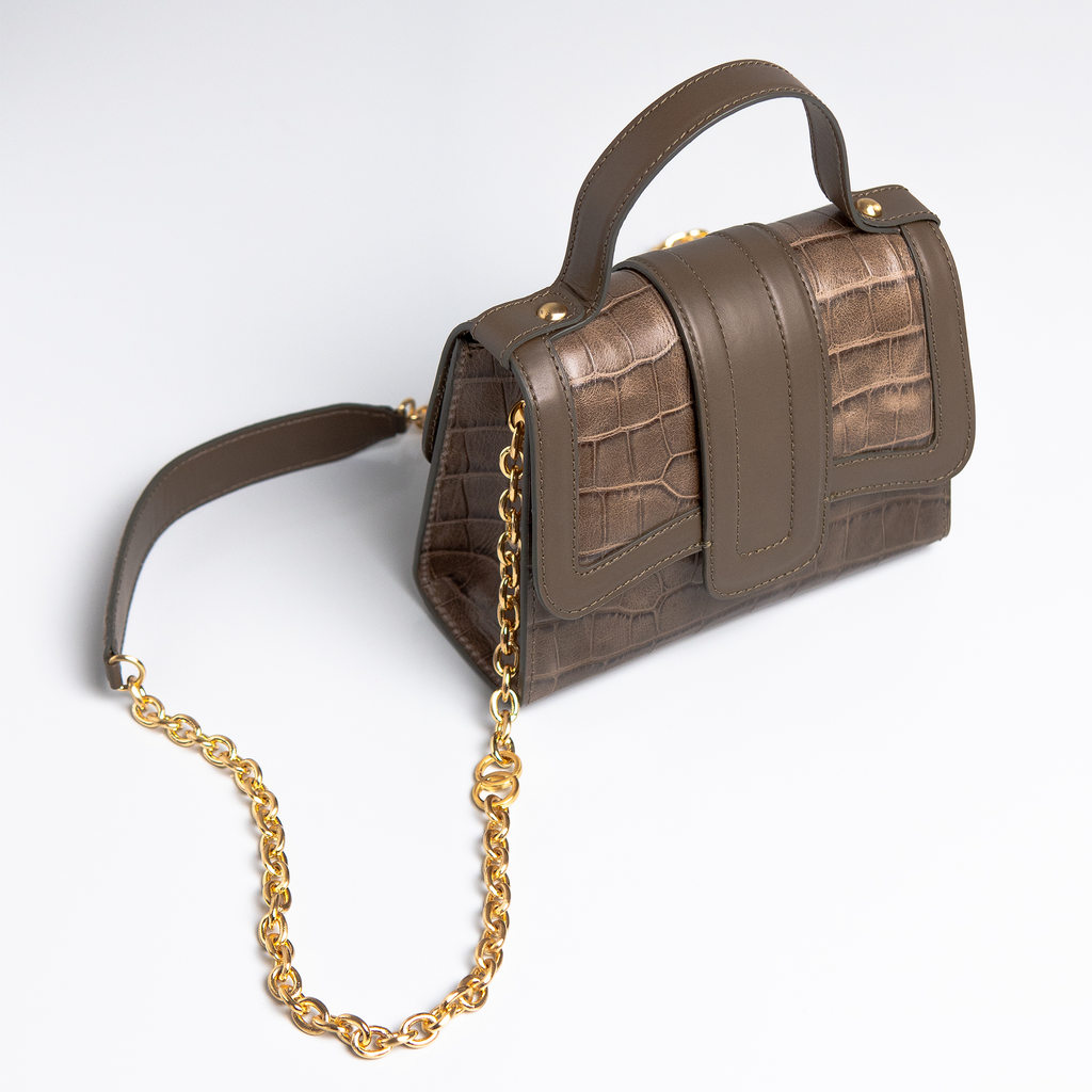 Bolsa Mini Sophia Couro Croco Dark Pewter WOOW