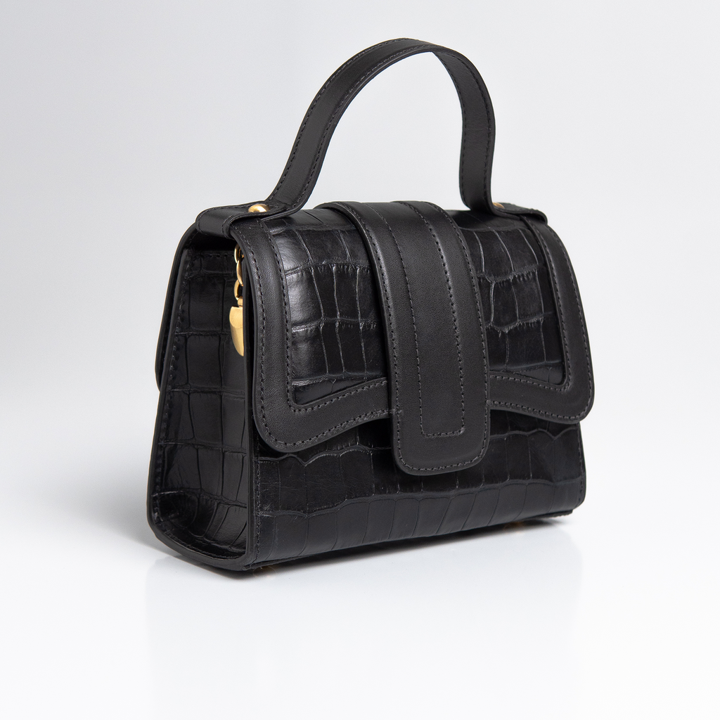 Bolsa Mini Sophia Couro Croco Preto WOOW