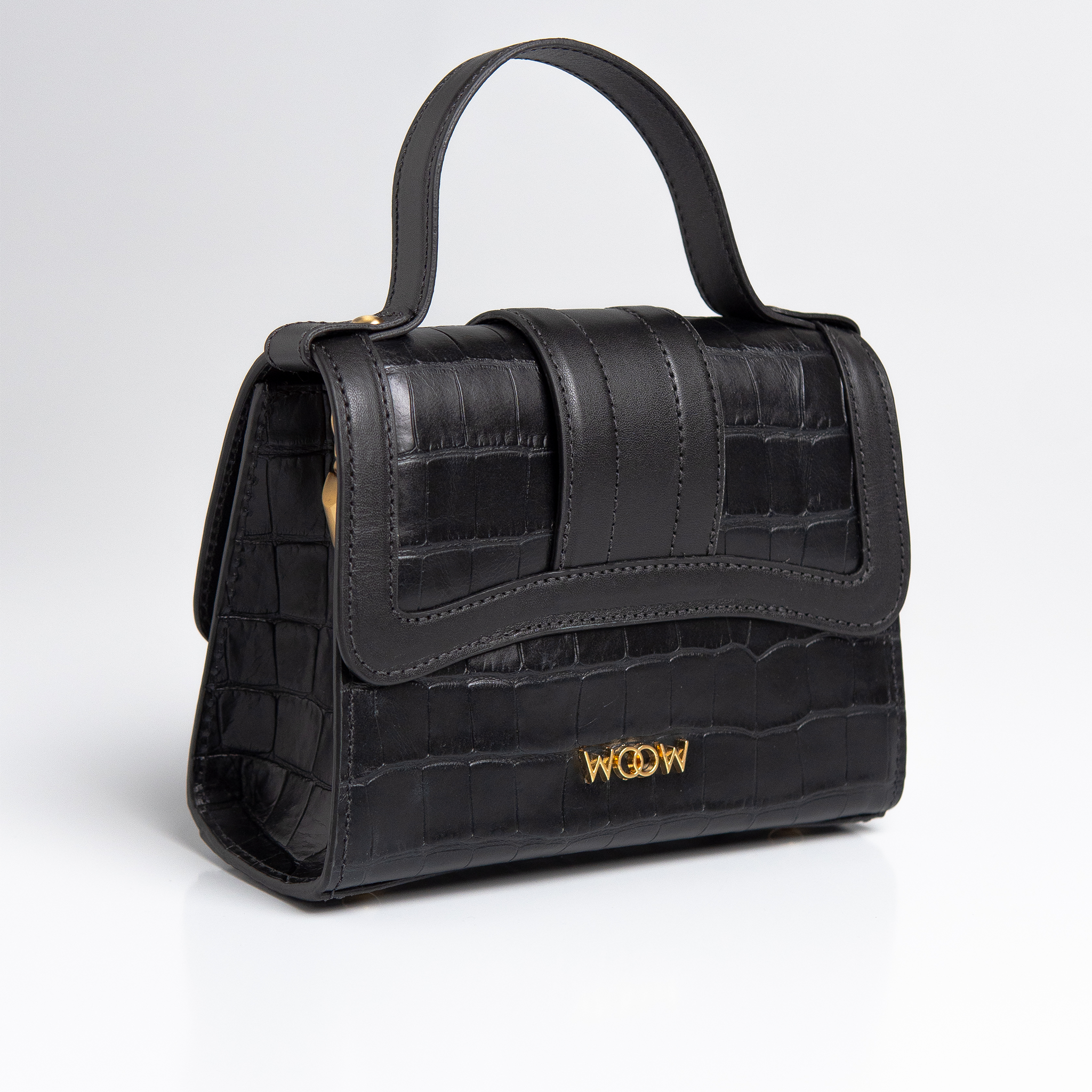 Bolsa Mini Sophia Couro Croco Preto WOOW
