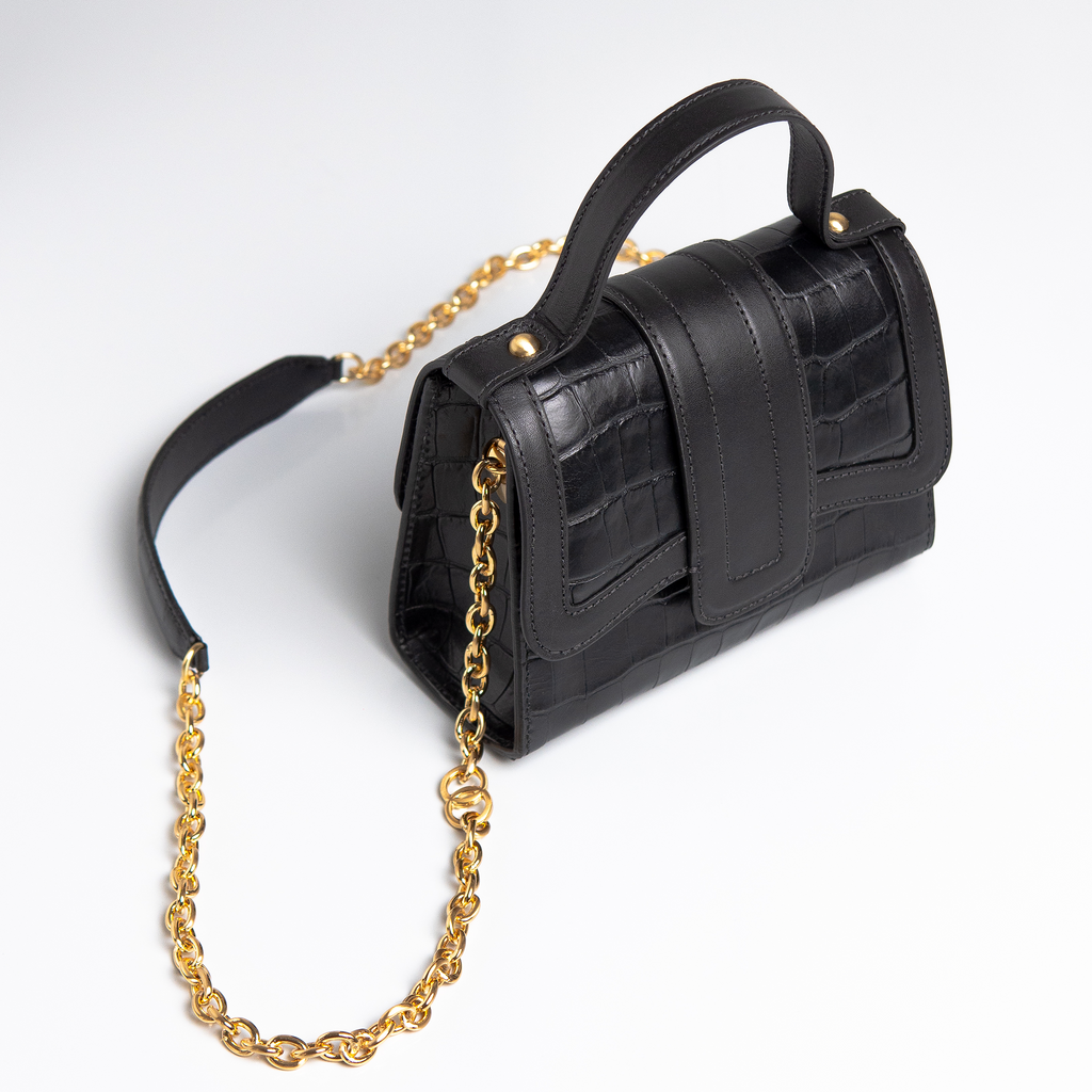 Bolsa Mini Sophia Couro Croco Preto WOOW