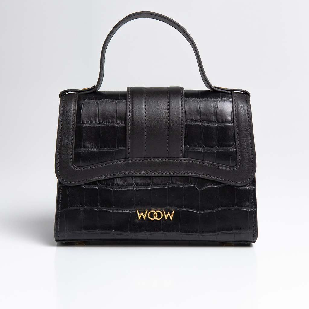 Bolsa Mini Sophia Couro Croco Preto WOOW
