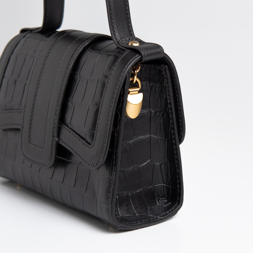 Bolsa Mini Sophia Couro Croco Preto WOOW