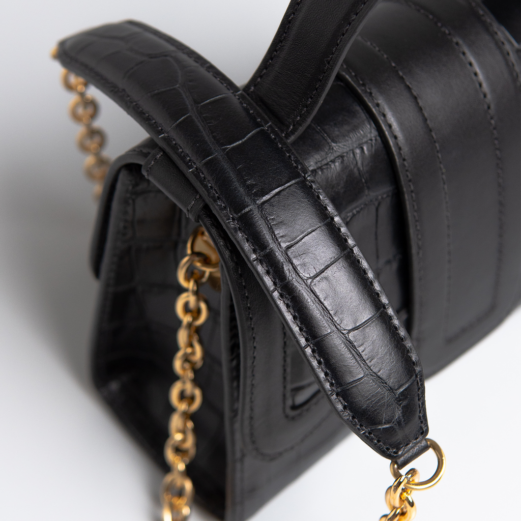 Bolsa Mini Sophia Couro Croco Preto WOOW