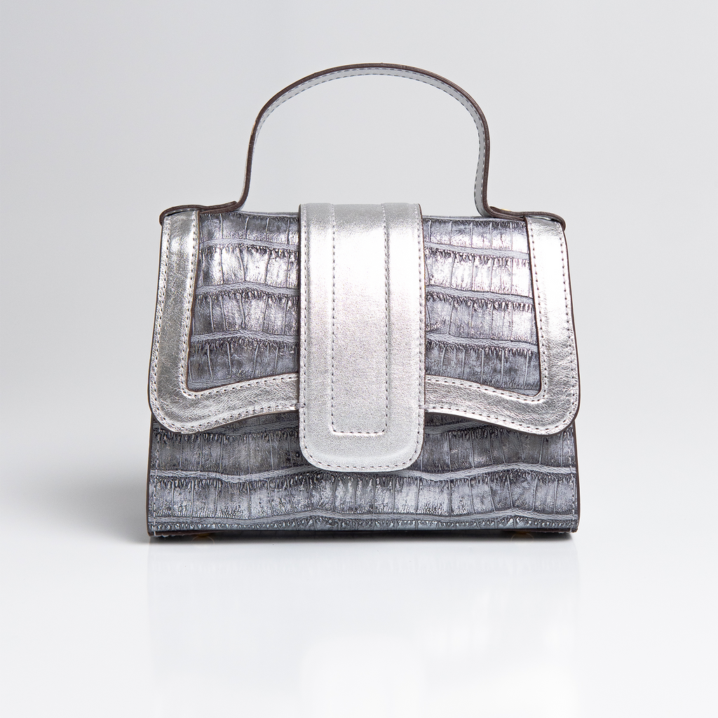 Bolsa Mini Sophia Couro Croco Silver WOOW