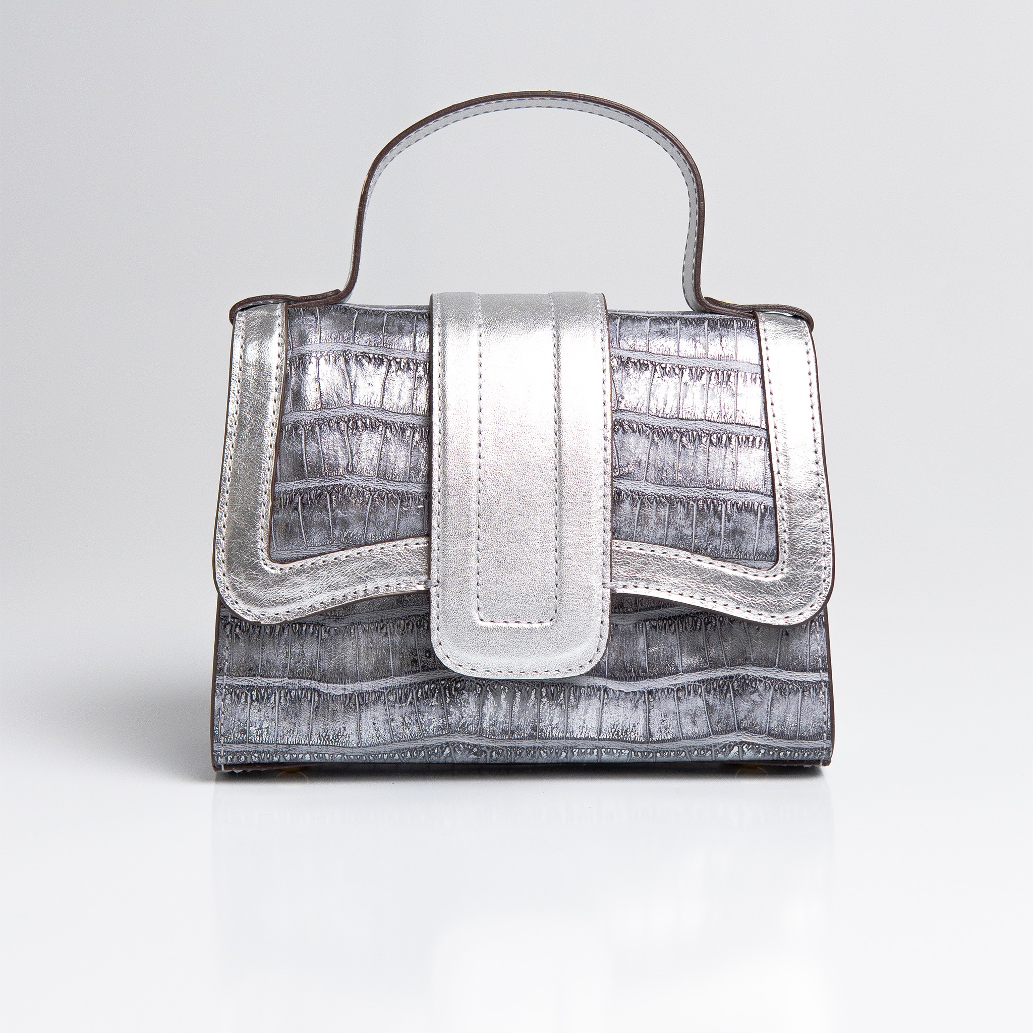 Bolsa Mini Sophia Couro Croco Silver WOOW