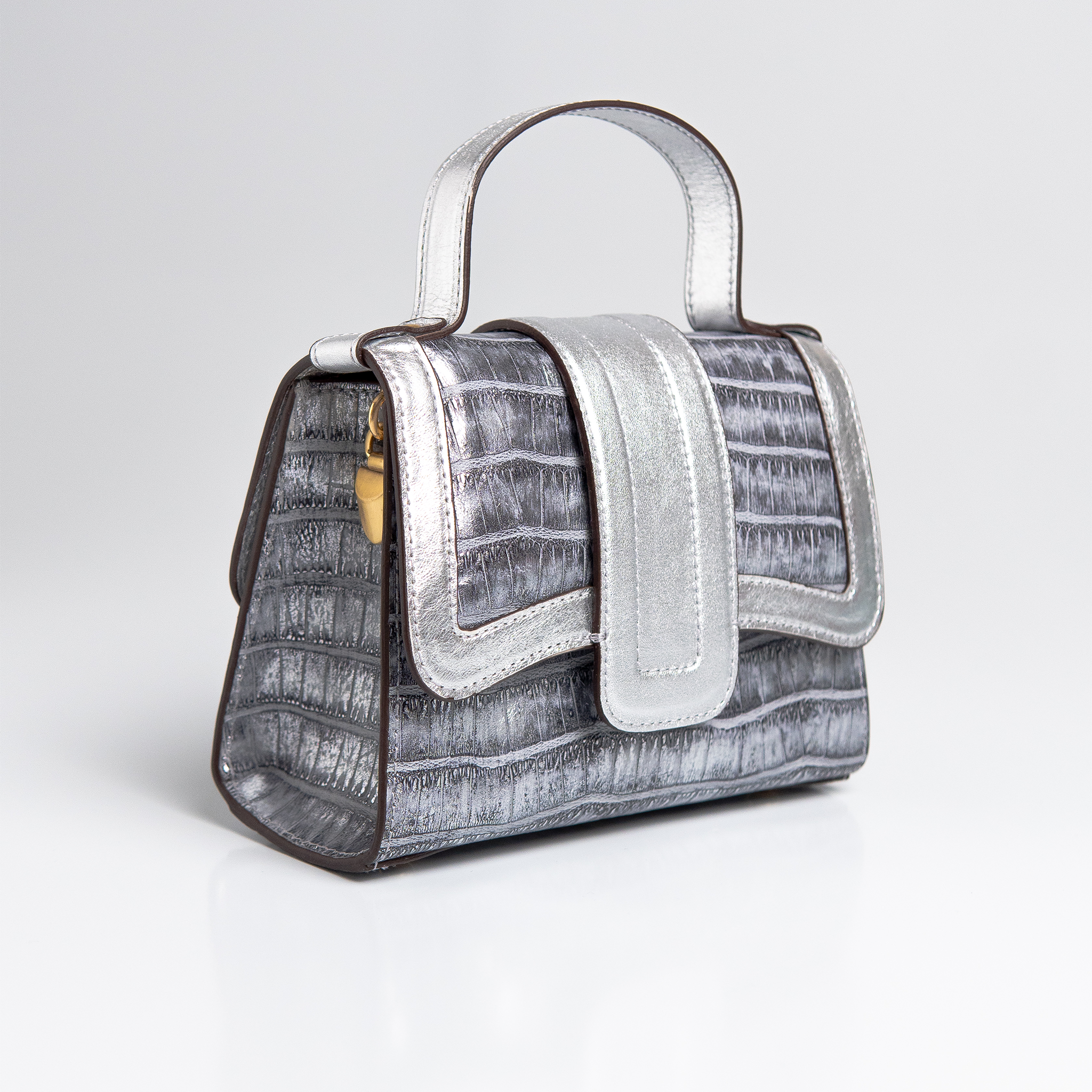 Bolsa Mini Sophia Couro Croco Silver WOOW