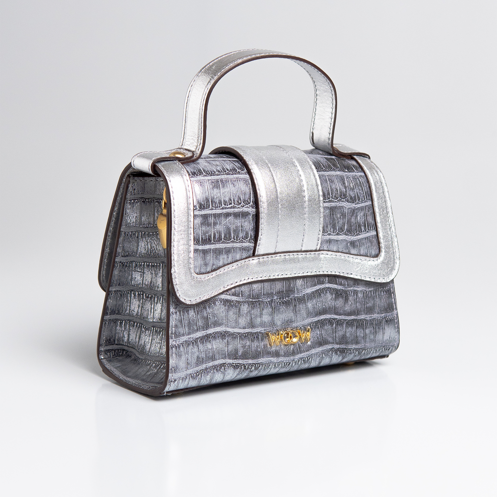 Bolsa Mini Sophia Couro Croco Silver WOOW