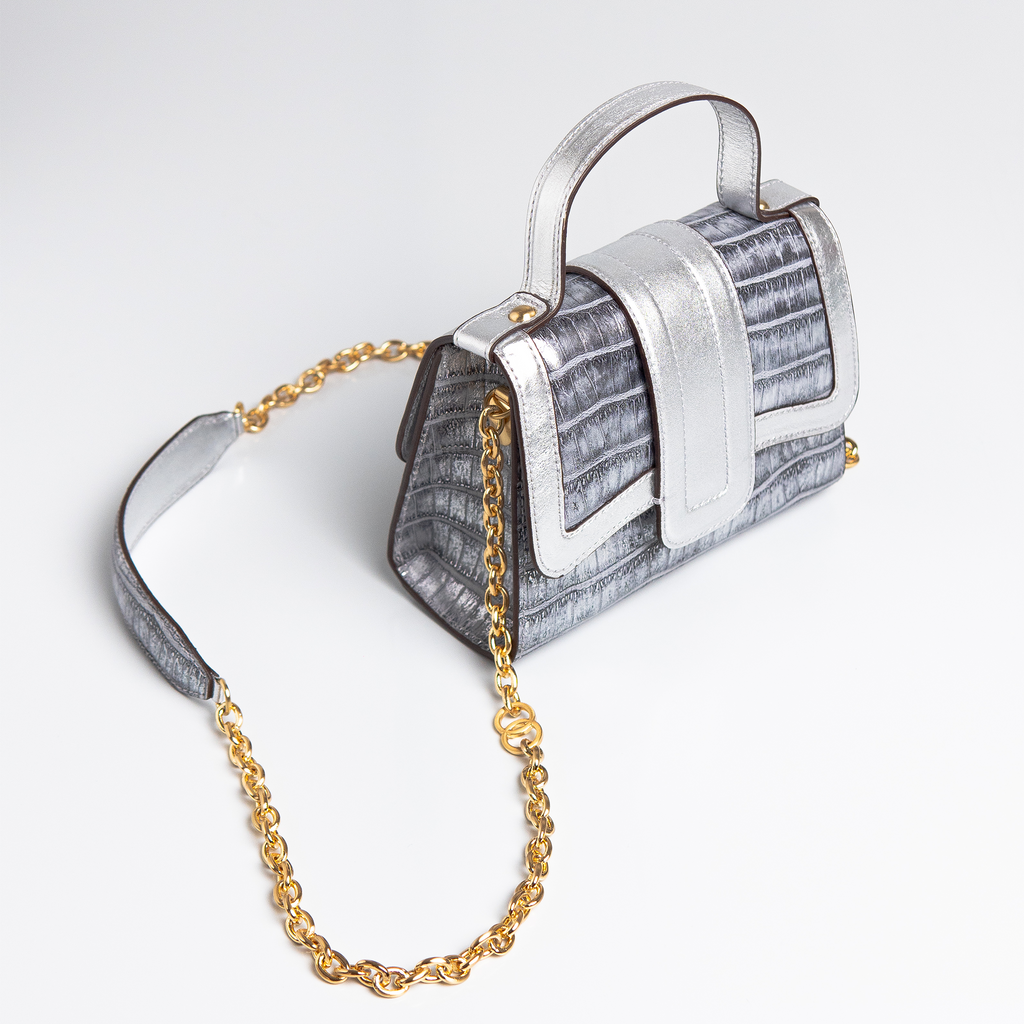 Bolsa Mini Sophia Couro Croco Silver WOOW