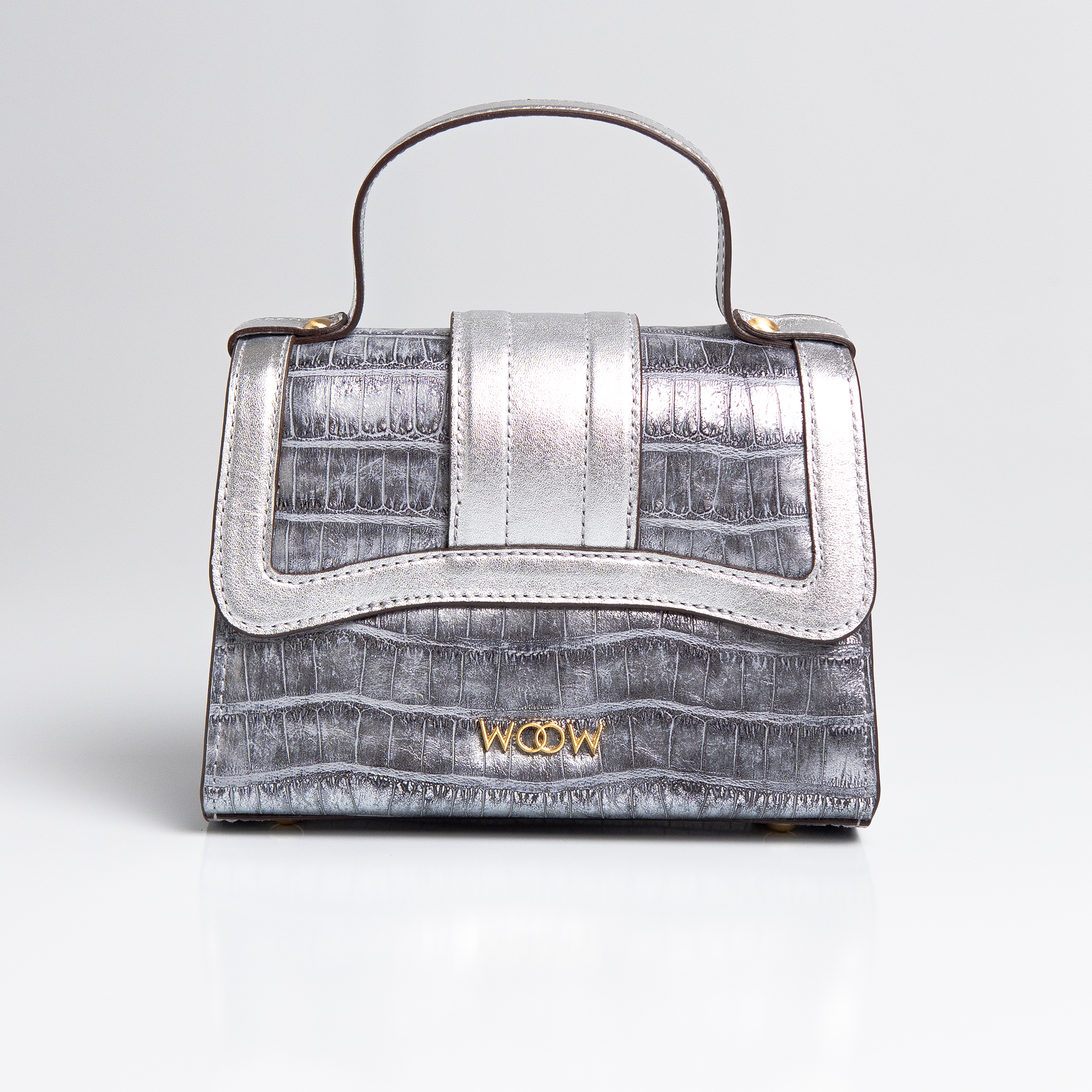 Bolsa Mini Sophia Couro Croco Silver WOOW