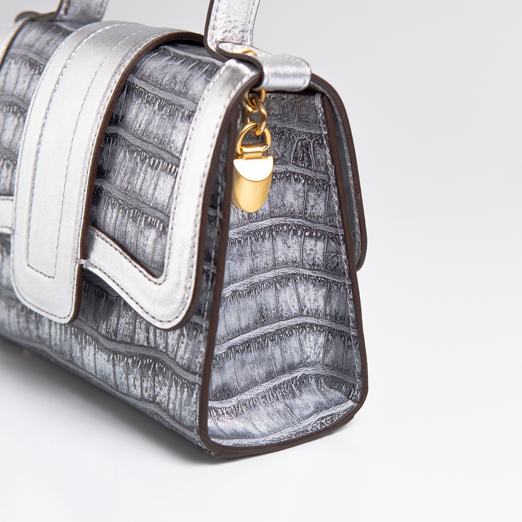 Bolsa Mini Sophia Couro Croco Silver WOOW
