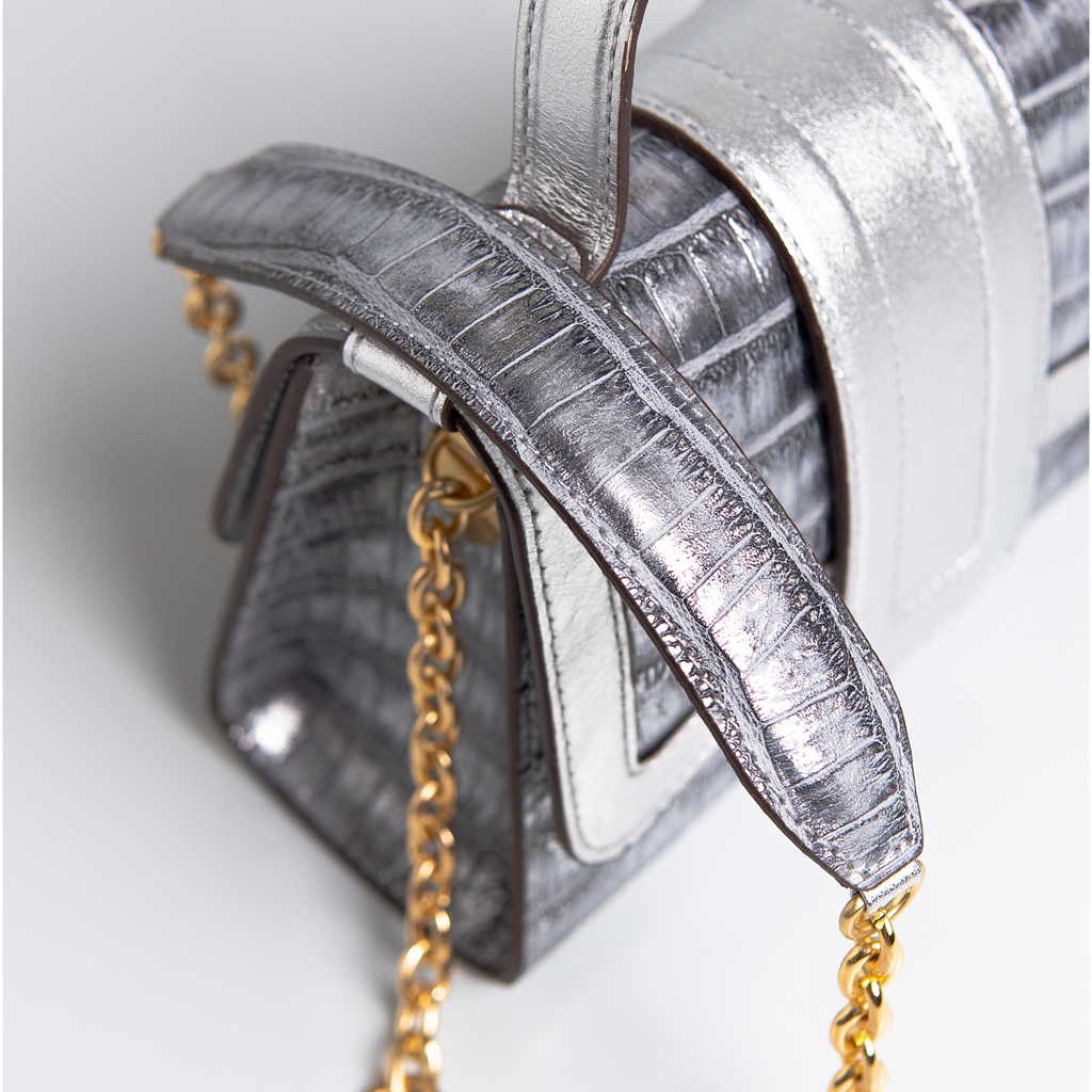 Bolsa Mini Sophia Couro Croco Silver WOOW