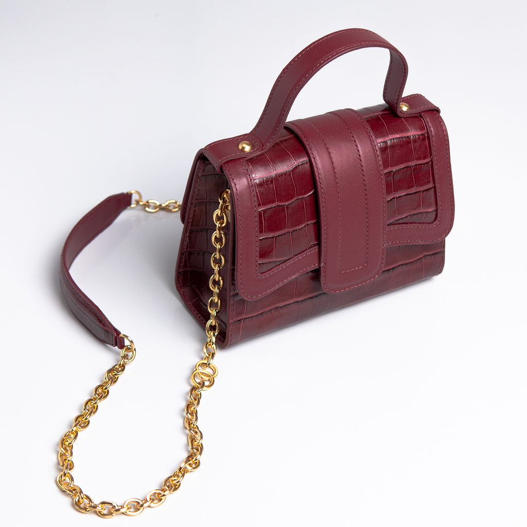 Bolsa Mini Sophia Couro Croco Vinho WOOW