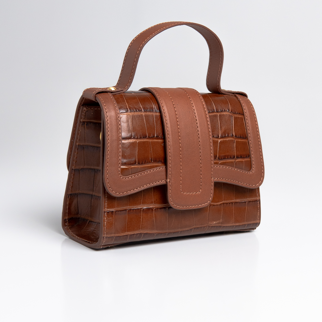 Bolsa Mini Sophia Couro Croco Expresso Brown WOOW