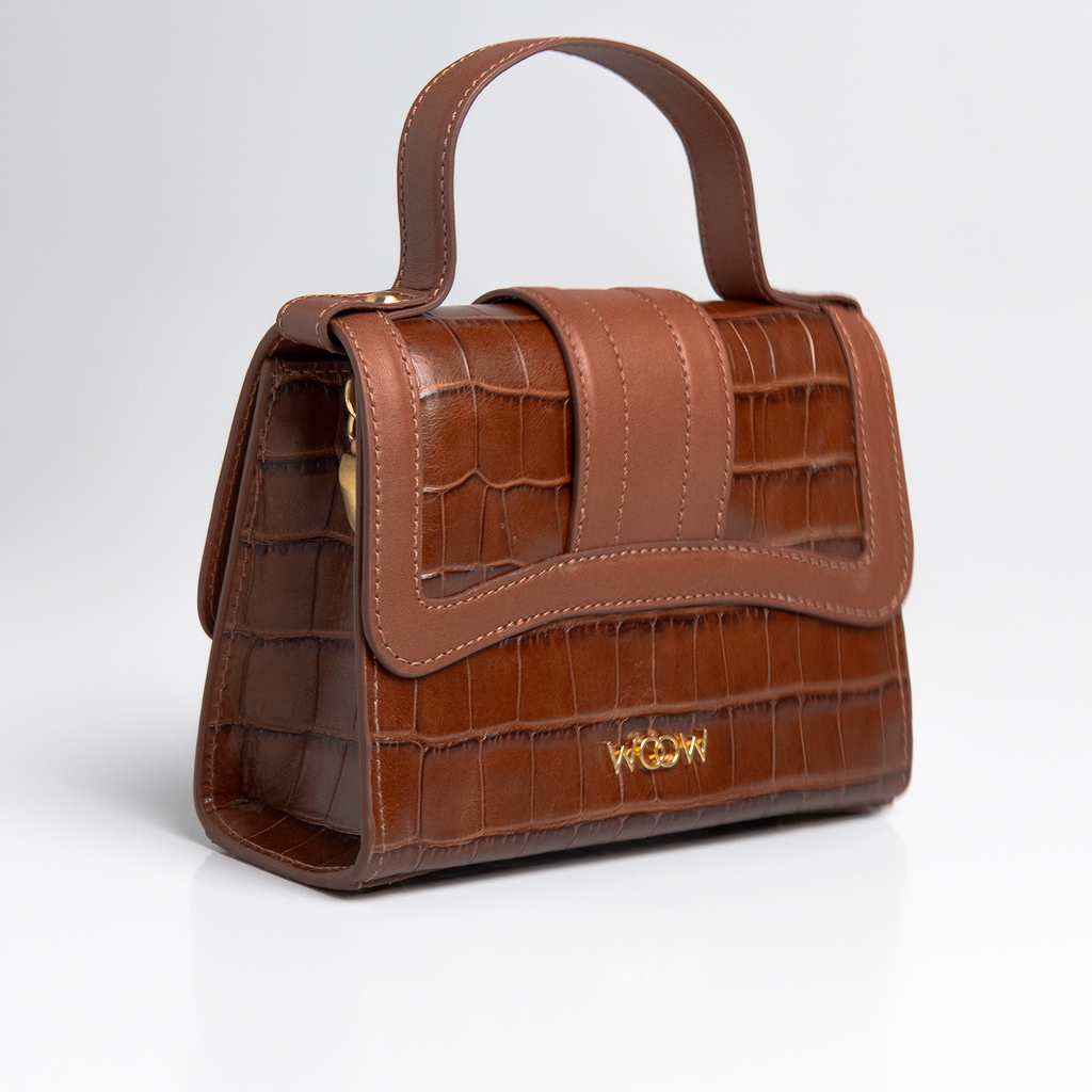 Bolsa Mini Sophia Couro Croco Expresso Brown WOOW