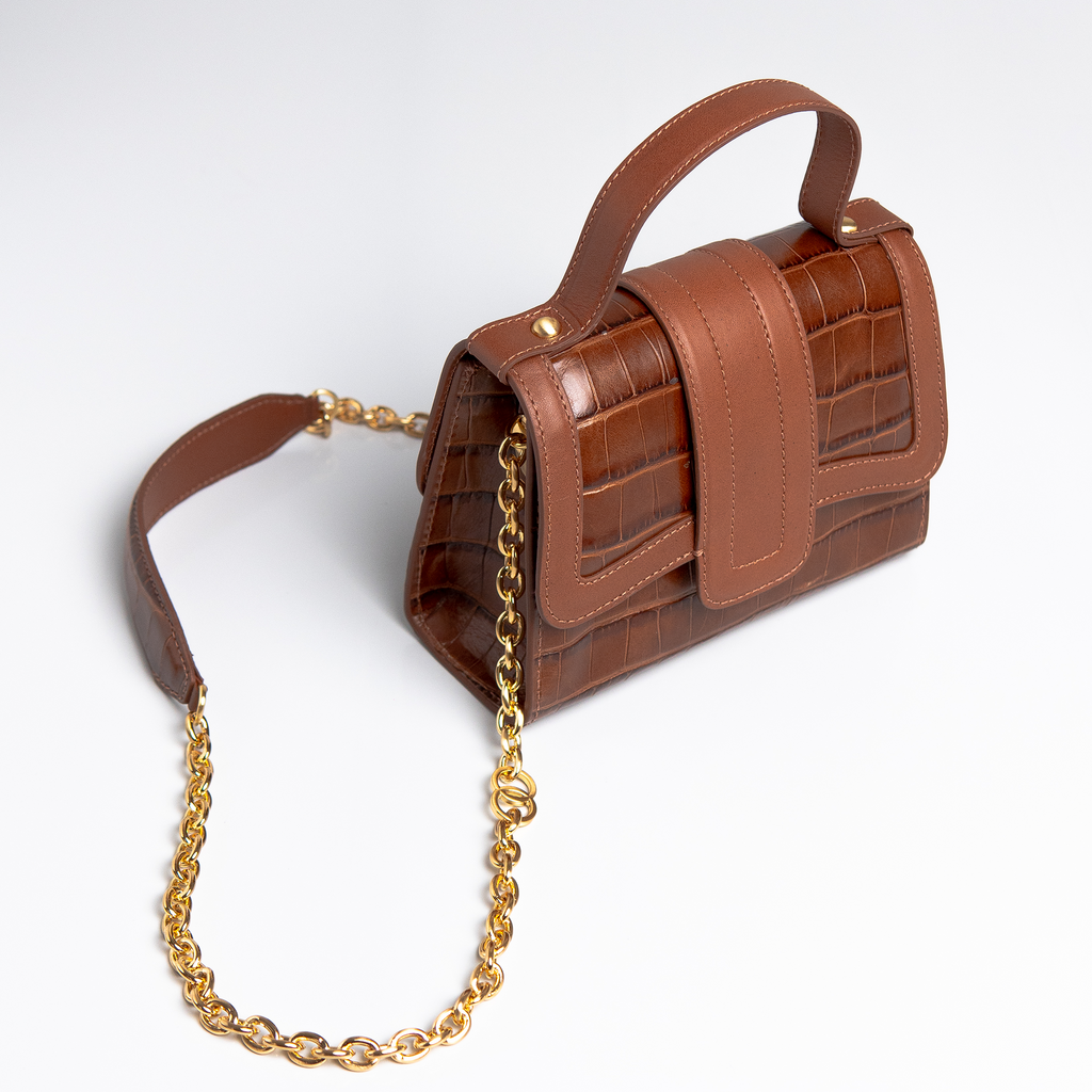 Bolsa Mini Sophia Couro Croco Expresso Brown WOOW