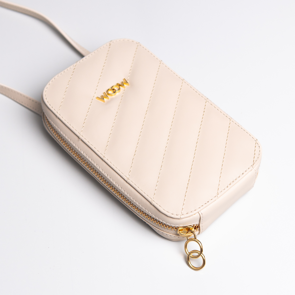 Bolsa porta celular Stella couro off white WOOW