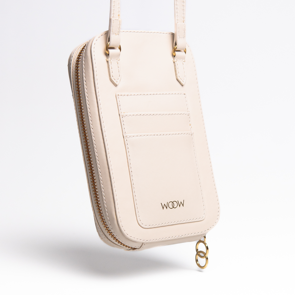 Bolsa porta celular Stella couro off white WOOW