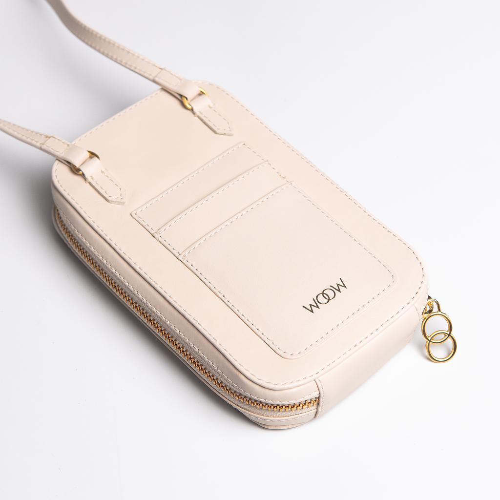 Bolsa porta celular Stella couro off white WOOW