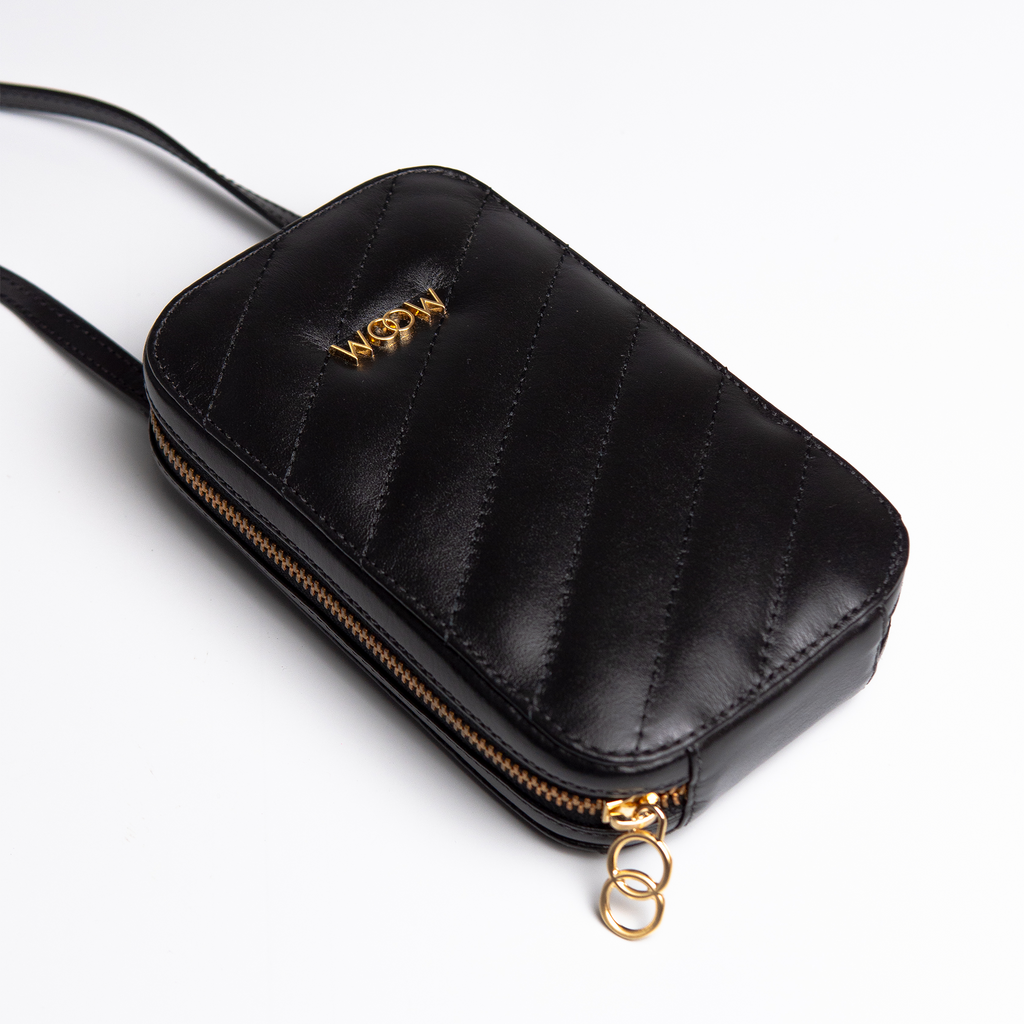 Bolsa porta celular Stella couro preto WOOW