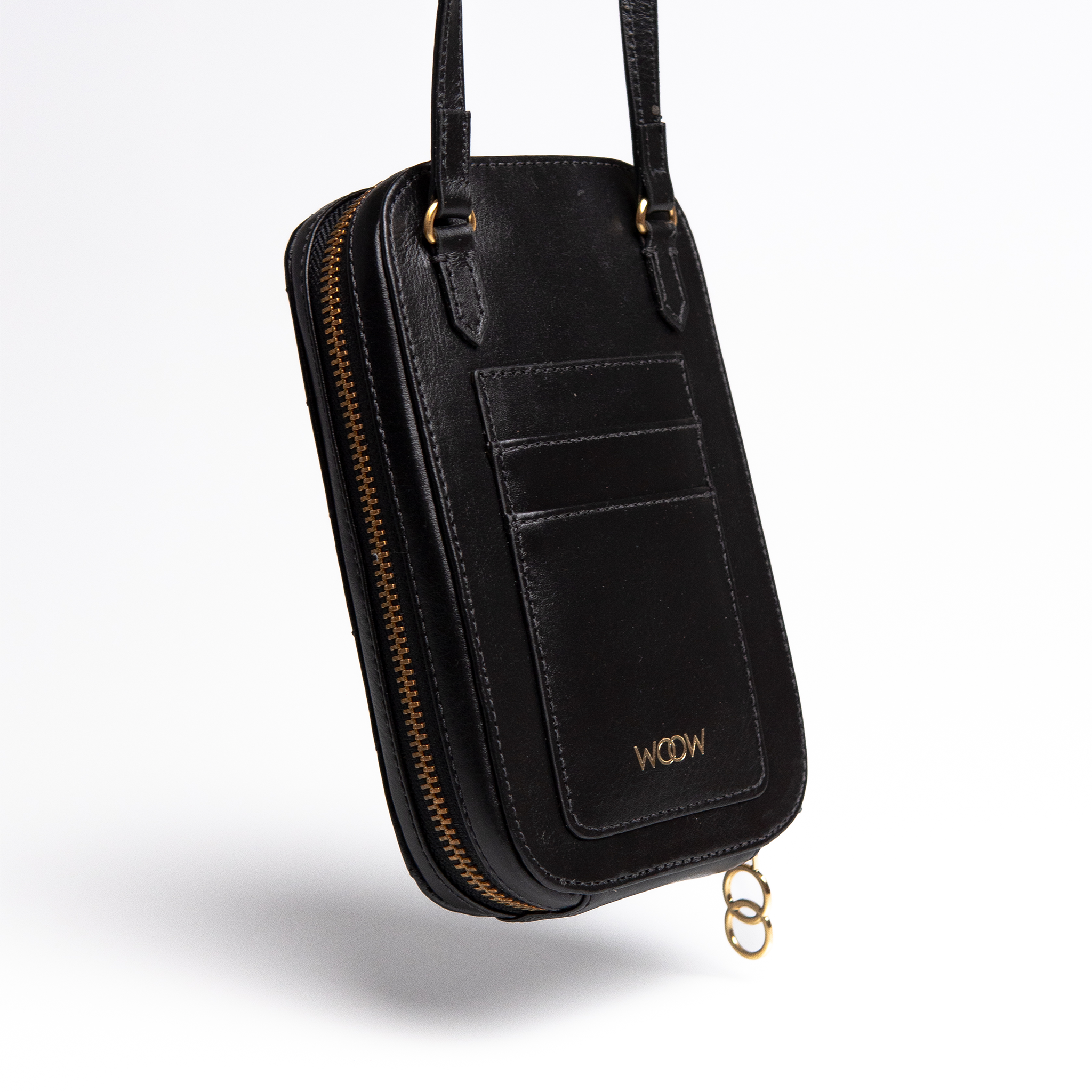 Bolsa porta celular Stella couro preto WOOW
