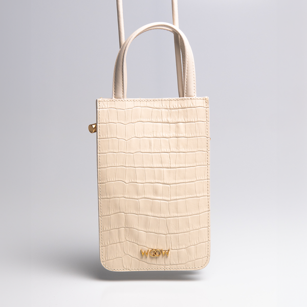 Bolsa porta celular Luna couro - Croco Off White