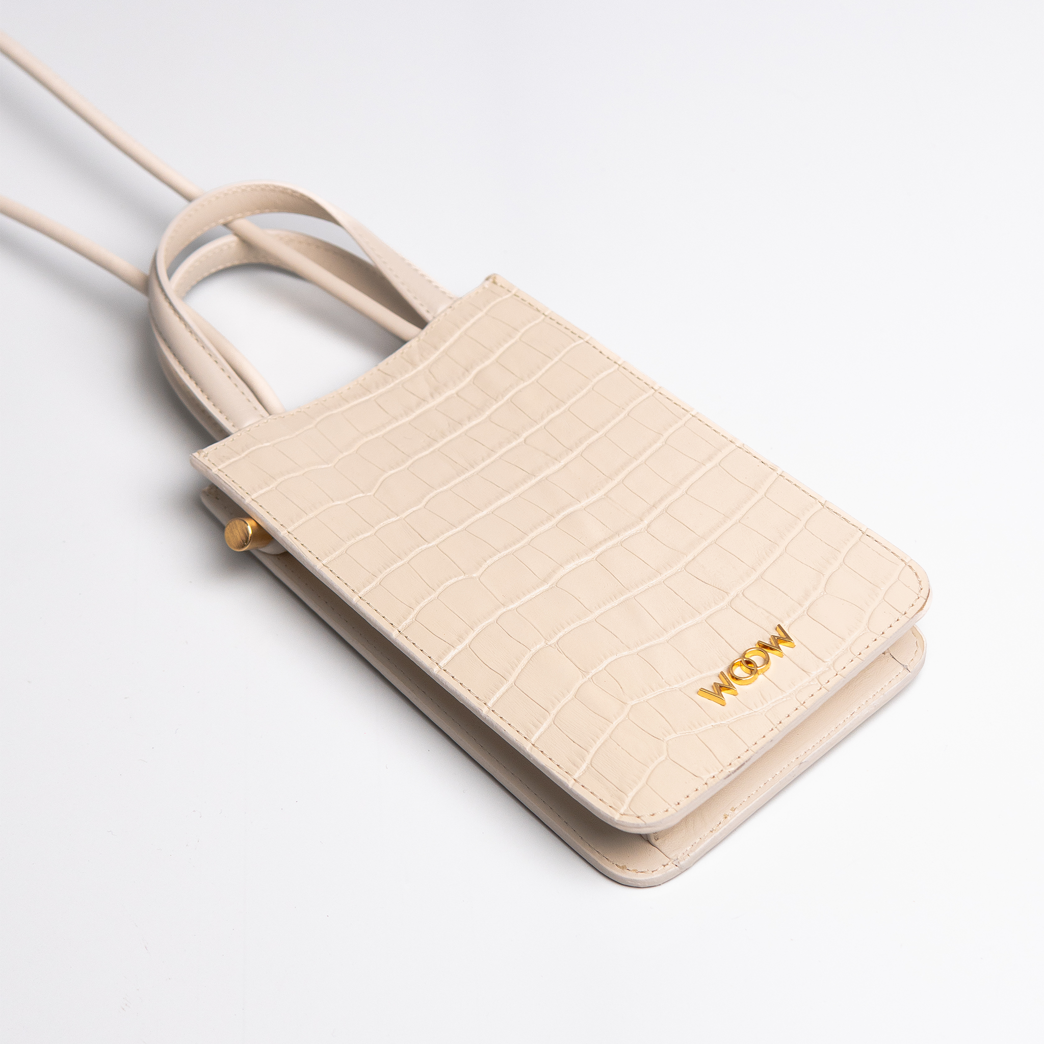 Bolsa porta celular Luna couro croco off white WOOW