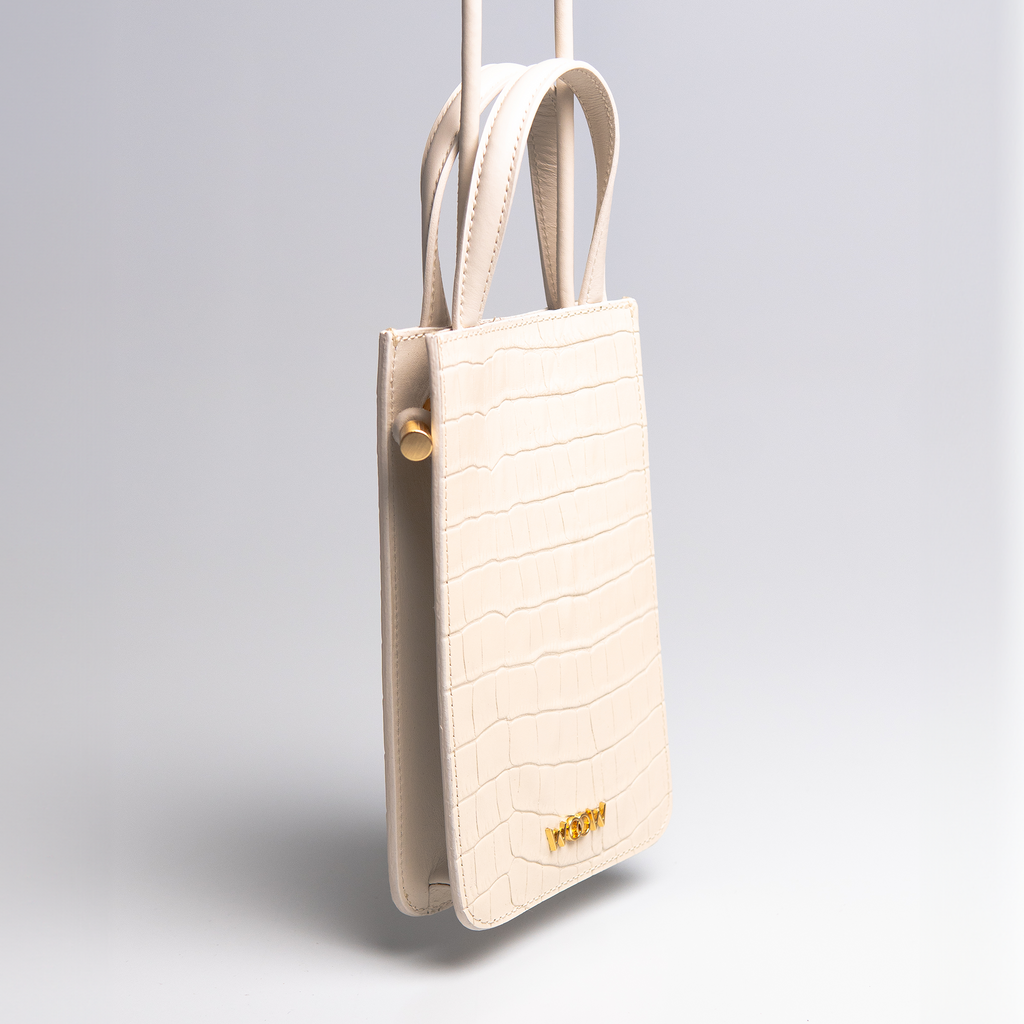 Bolsa porta celular Luna couro croco off white WOOW