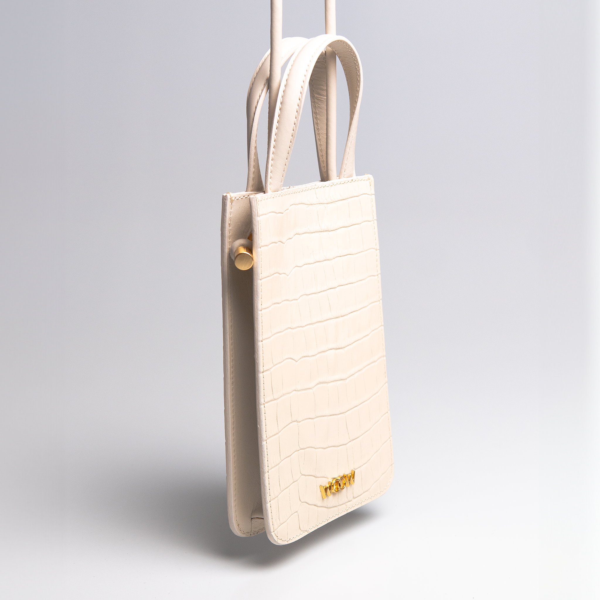 Bolsa porta celular Luna couro croco off white WOOW