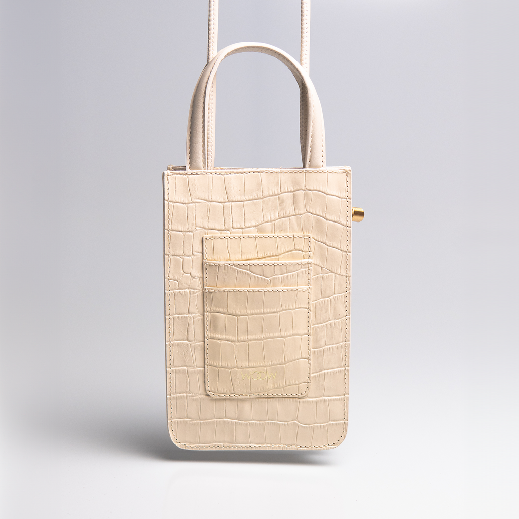 Bolsa porta celular Luna couro croco off white WOOW