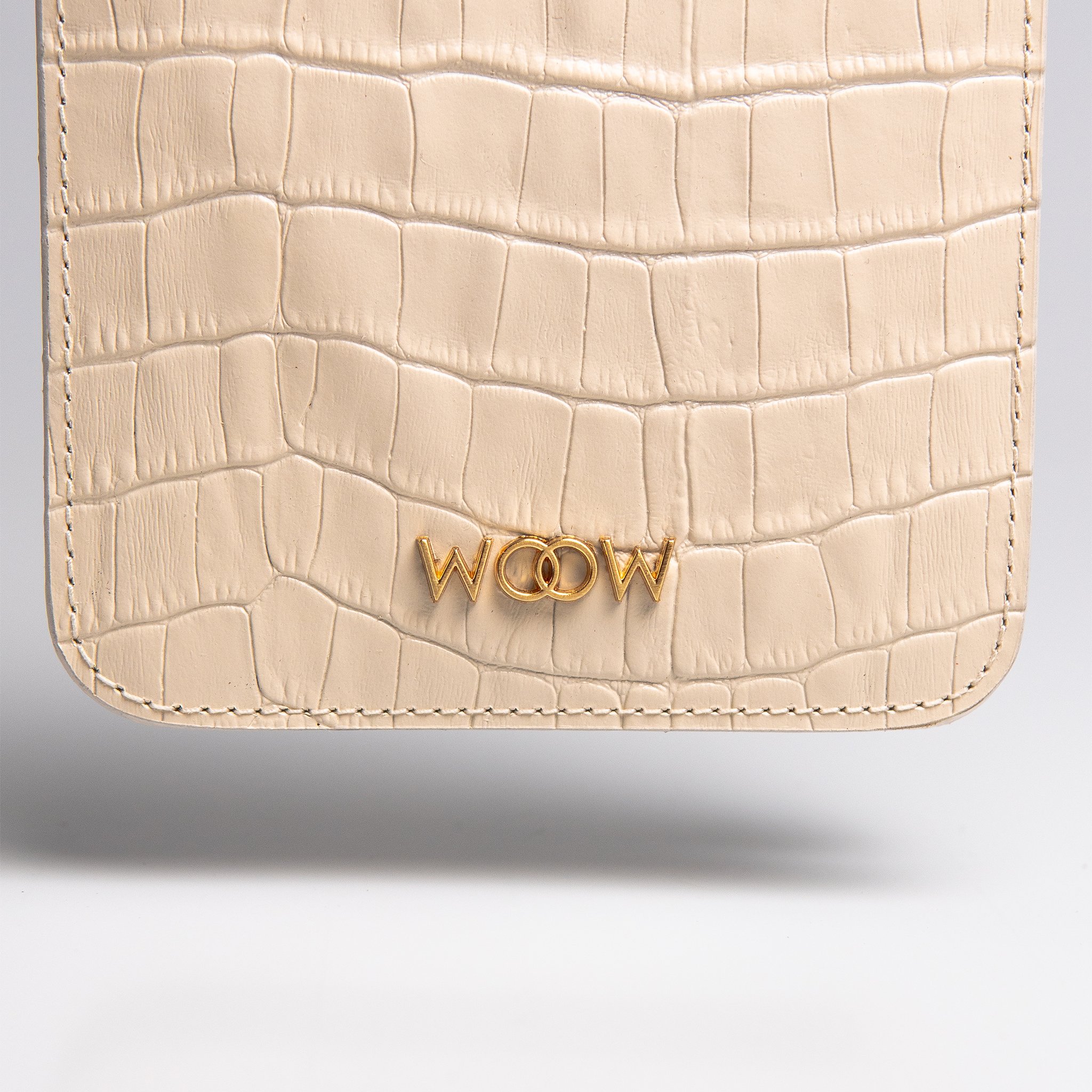 Bolsa porta celular Luna couro croco off white WOOW