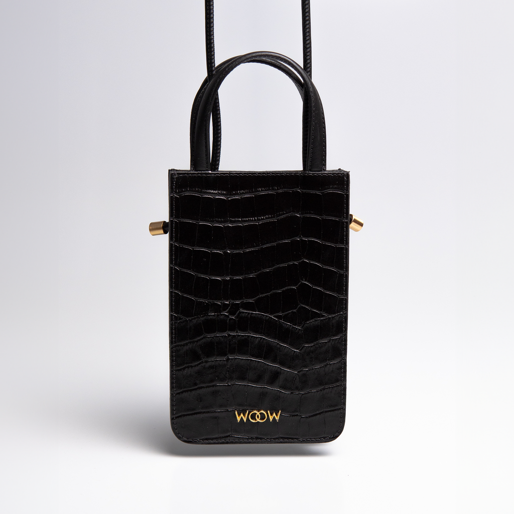 Bolsa porta celular Luna couro croco preto WOOW
